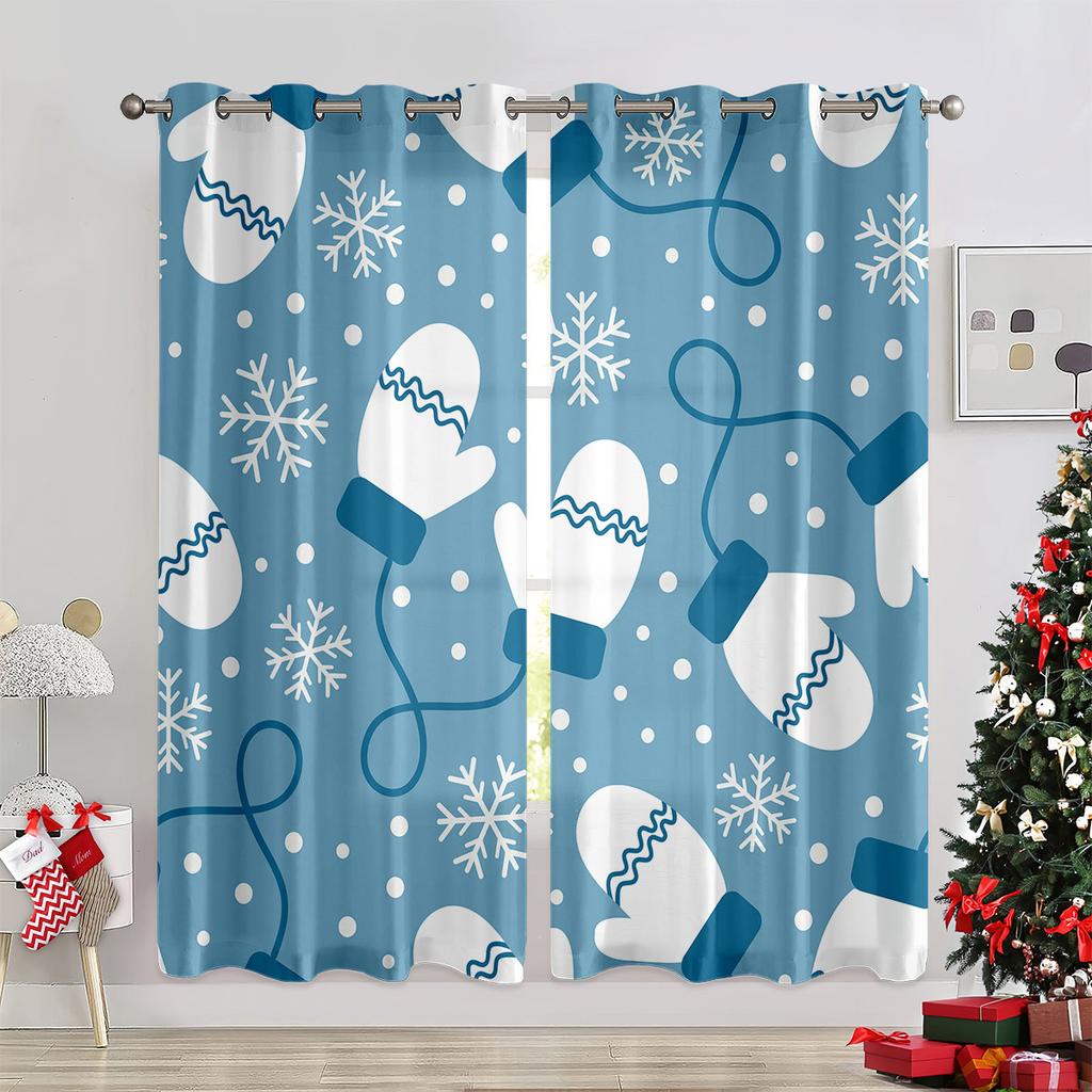 Christmas Decoration Warm Fireplace Curtains Christmas Santa Christmas Tree Children's Room Decoration Bedroom Living Room 2 Pcs