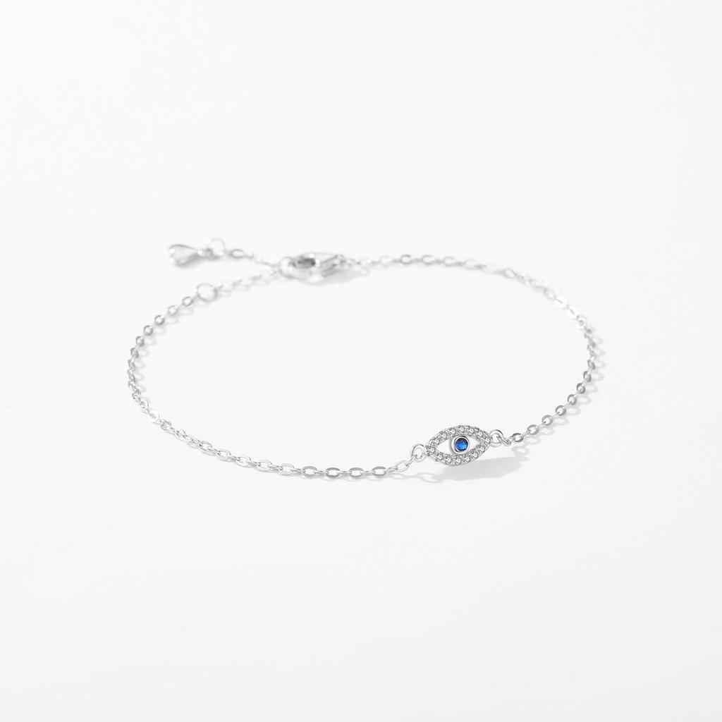 MODIAN 925 Sterling Silver Delicate Lucky Blue Eye Adjustable Bracelet Simple Chain Link For Women Pave Setting CZ Fine Jewelry
