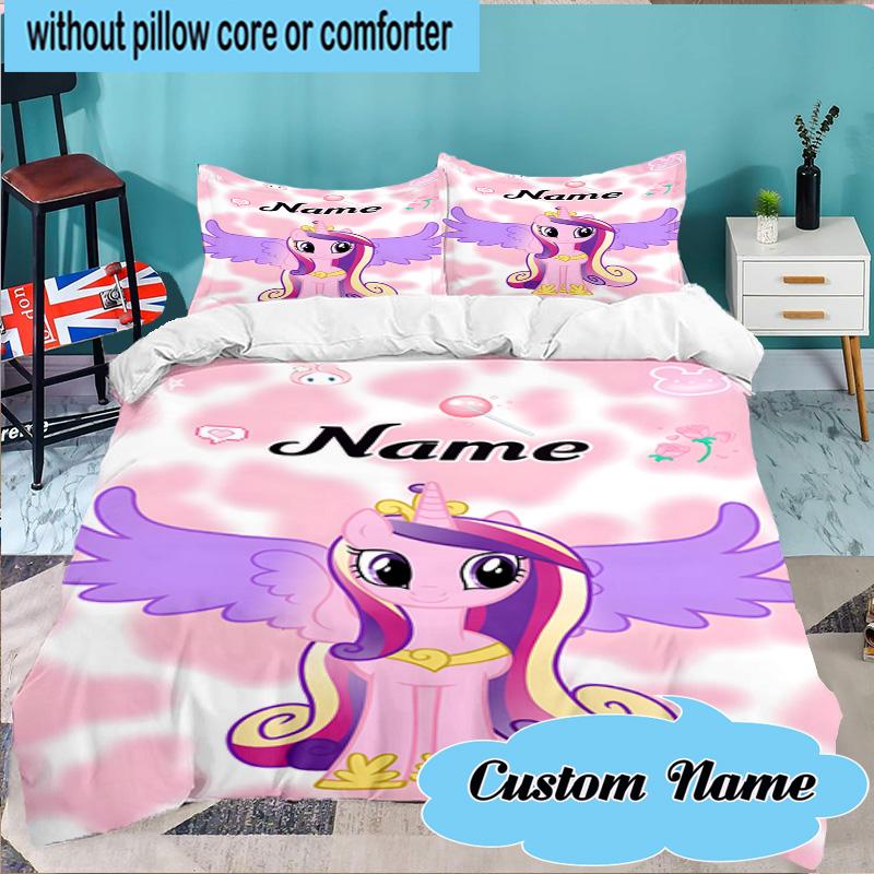Custom Name 3PCS Pony Friends Forever Bedding Set Including 1pc Duvet Cover And 2pcs Pillowcases for Bedroom, Dormitory Gift Home Decor