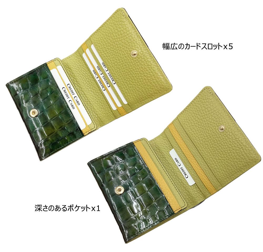 HARUBE Kyoto Naniwaya Kompaktes schmales Faltportemonnaie, Rindsleder mit Krokodilprägung und Emaille, Funktional, Damen, Krokodil #86-531