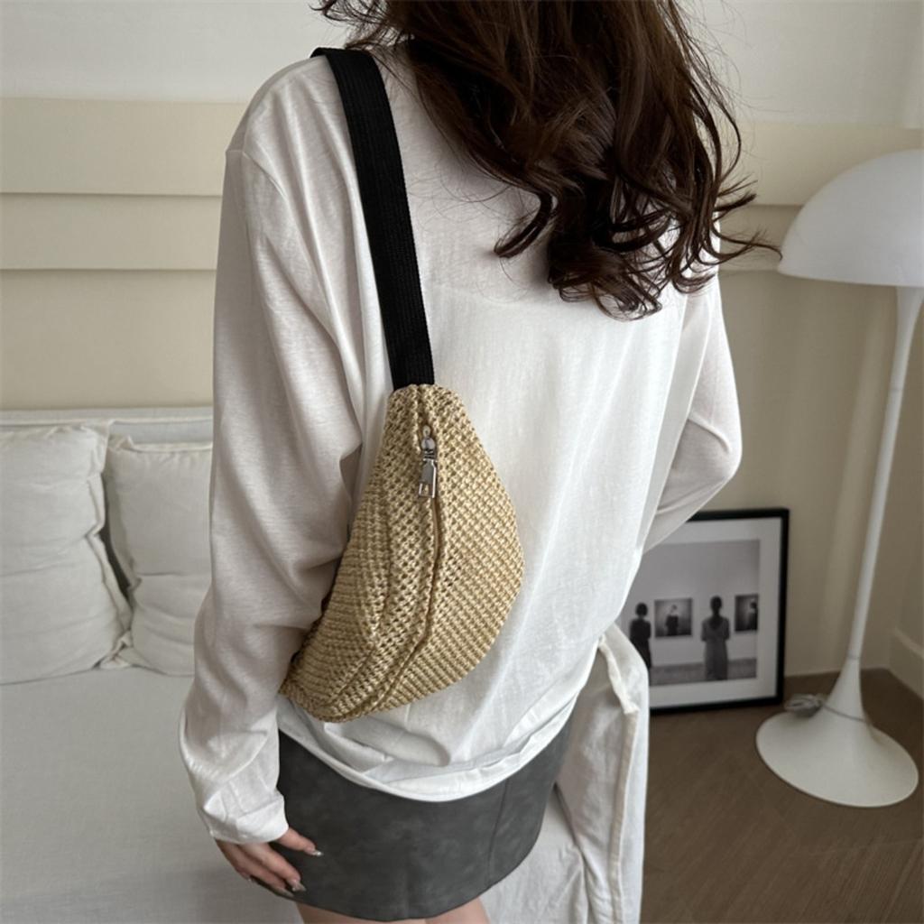 Women'S Stylish Woven Chest Bag - Light Brown, Crossbody Sling Phone Pouch with Zipper Closure, Versatile Waist Pack for Beach, Beach Bag