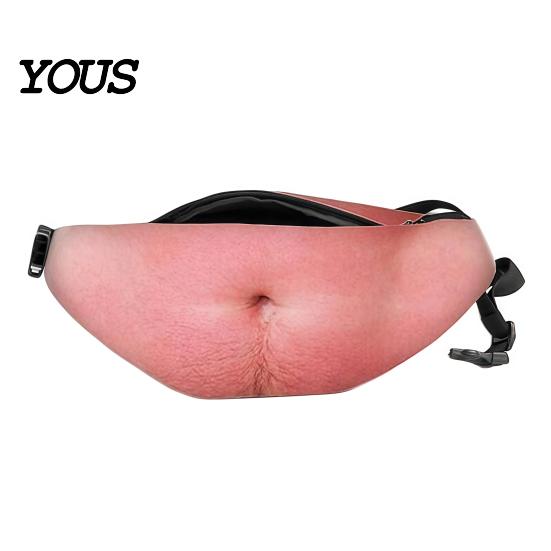 Creative Gag Gift for Men Beer Belly Fanny Pack, Funny Hairy Waist Bag, Realistic 3D Big Practical Storage Pack Belly, Dad Bod Husband