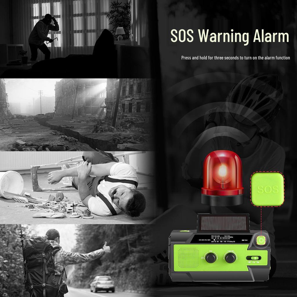 Multifunctional Hand Crank Solar Emergency Radio & Mobile Charger with Flashlight for Camping and Reading