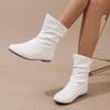 Short Boots Women's White Pleated Women's Boots Flat Bottomed Versatile Woman Boots Large Size