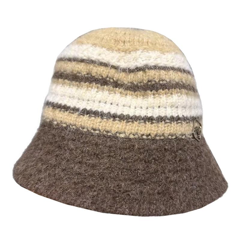 Autumn and Winter New Ethnic Style Color Knitted Warm Bucket Hat Women's Outdoor Face Small Knitted Bucket Hat Women's Basin Hat