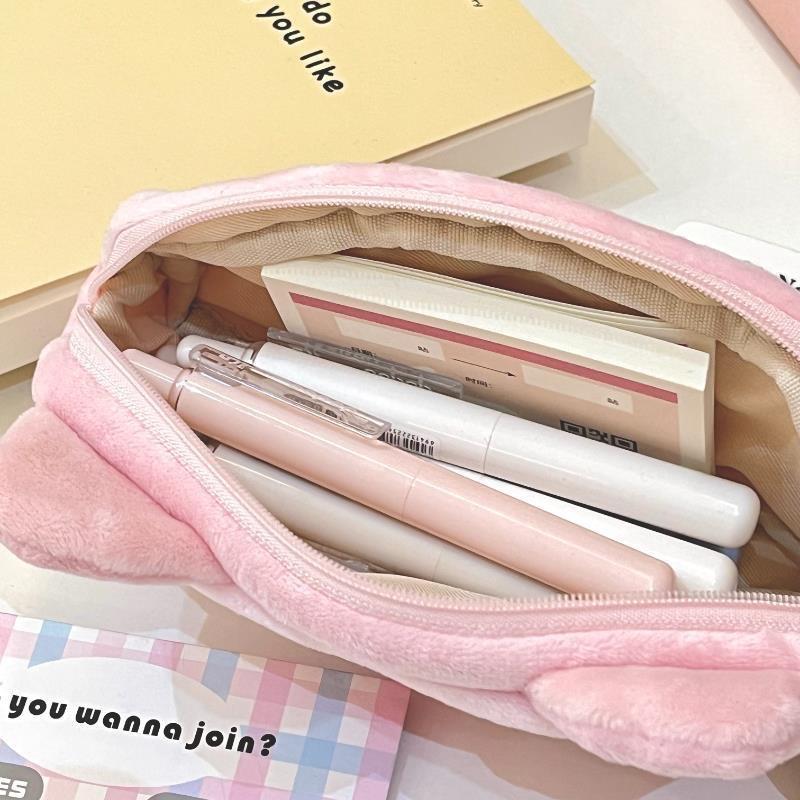 Cute Plush Pink Pig Pencil Case Children's Stationery Organizer Pen Bag Portable Large Capacity Pen Bag Student