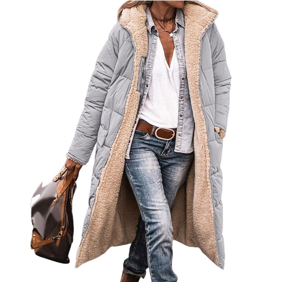 Giacca in Cotone con Cappuccio a Colore Solido Manica Lunga Cappotto in Pile Spesso Caldo Soprabito