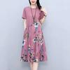 Women's Round Neck Short Sleeve Floral Print A-Line Midi Dress Casual Loose Summer Dress