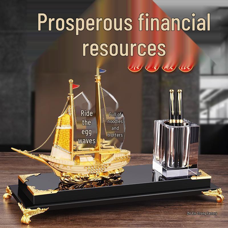 Elegant Crystal Sailboat Pen Holder: High-End Office or Housewarming Gift Decoration