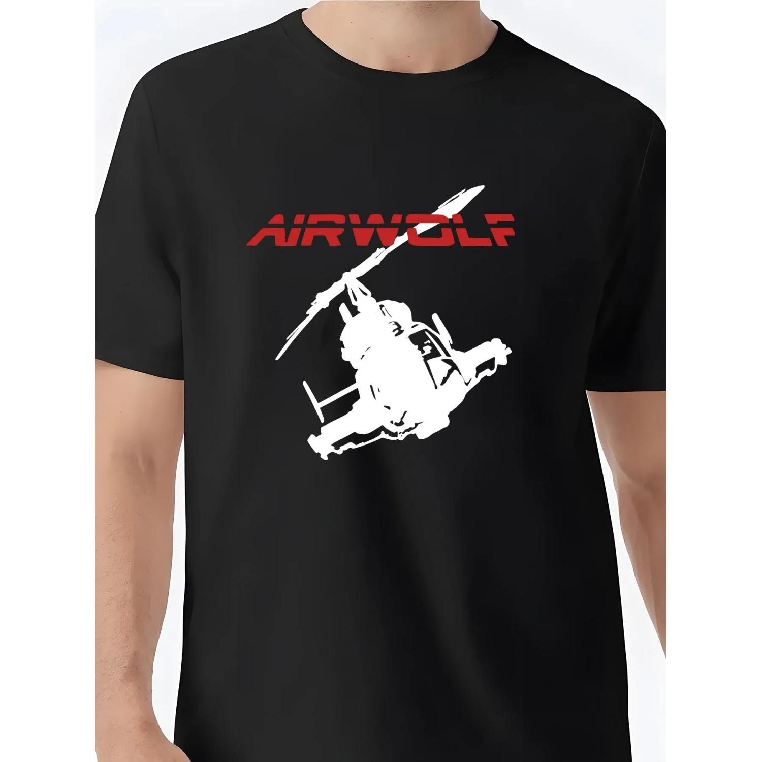 Airwolf Helicopter T-shirt Cotton crewneck fashion men s and women s street wear short-sleeved top S разноцветный