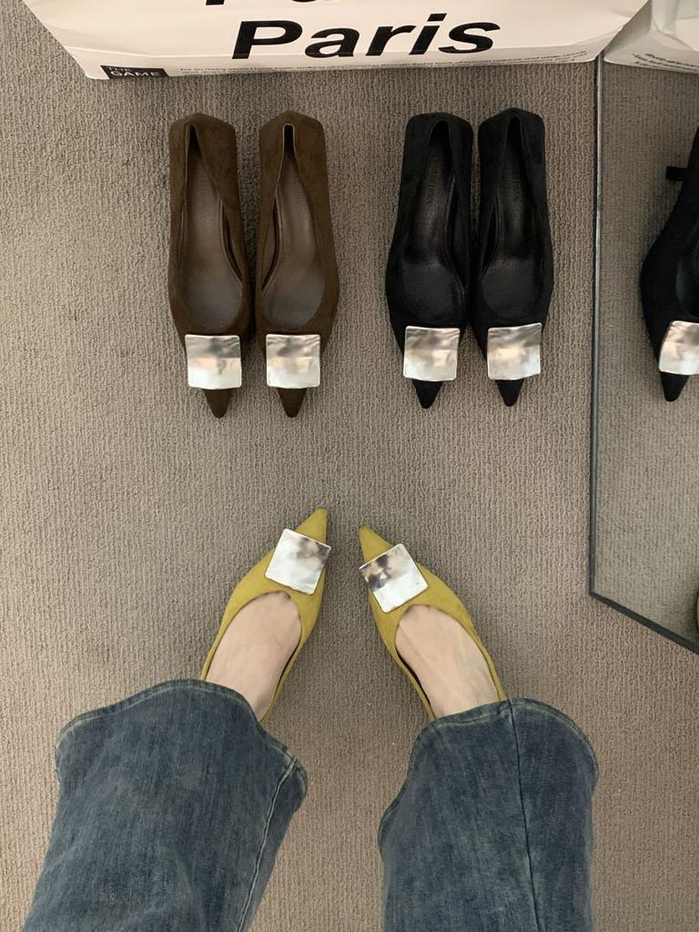 Premium Sense Niche Black Pointed Temperament Single Shoes Women's Shoes Autumn French Commuter Stiletto Evening Grandma Shoes