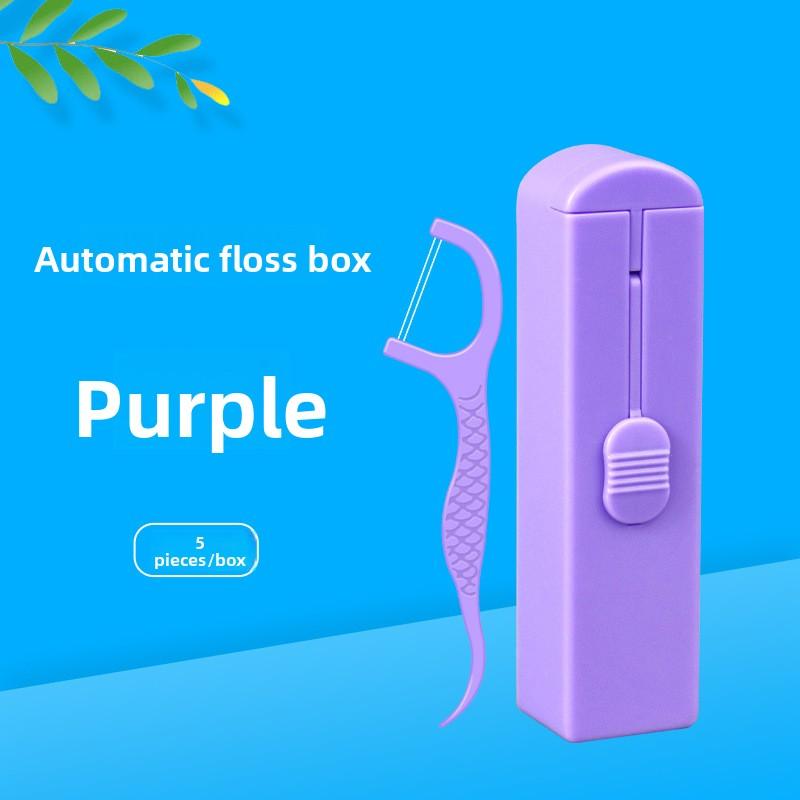 Automatic Dental Floss Holder with 5 Pieces, Portable and Easy To Use, One-click Release, Double-threaded, Fruit-flavored Dental Floss