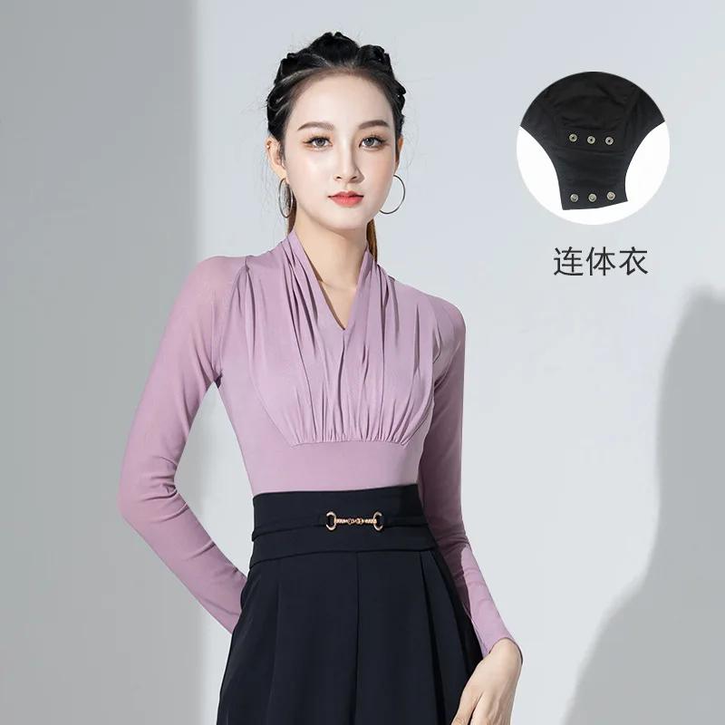 

Цельный бальный танец Jitba латиноамериканские танцы платье женщина современный танец блузка новый социальный танец тренировочный костюм воротник XXL фиолетовый