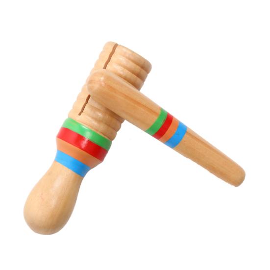 Wooden Guiro Thread Single Ring Rod Bell Percussion Music Instrument Kids Toy
