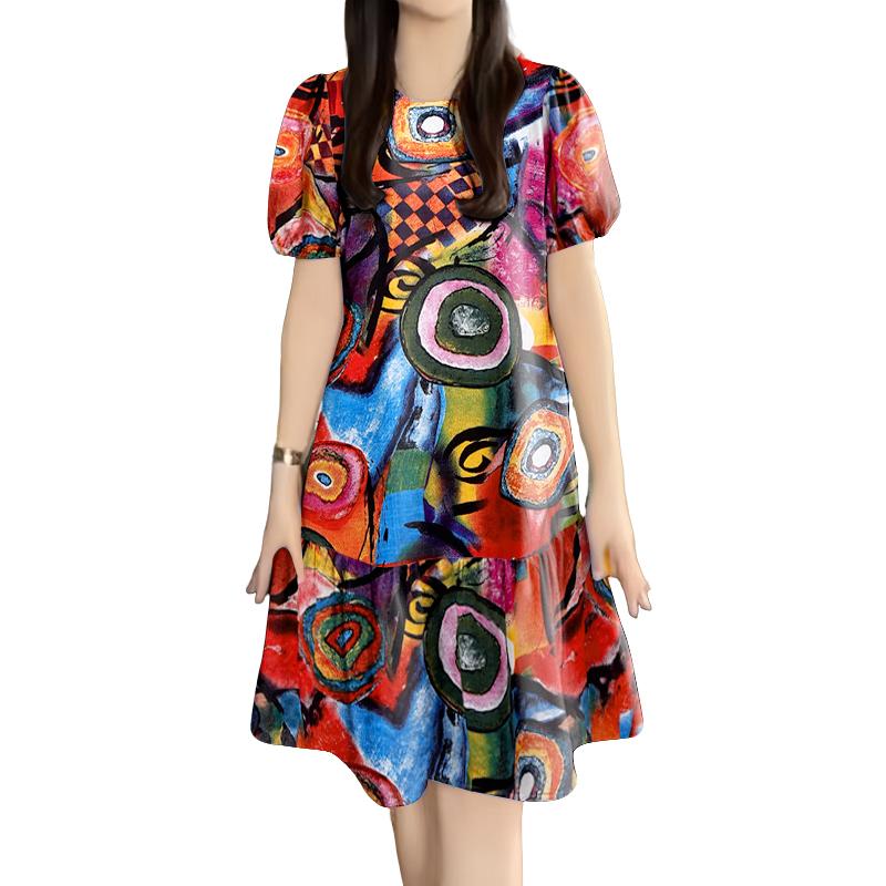 ZANZEA Women Casual Round Neck Summer Short Sleeve Print Dress