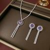 European Style Zircon Purple Diamond Flower Necklace & Earrings Set