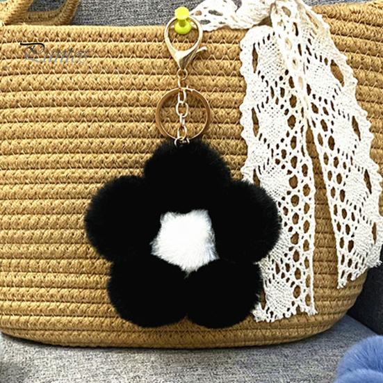 Aesthetic Handbag Pendant Plush Flower Keychain for Handbags, Five-petal Bag Charm, Backpack Hanging Accessory Fluffy Women