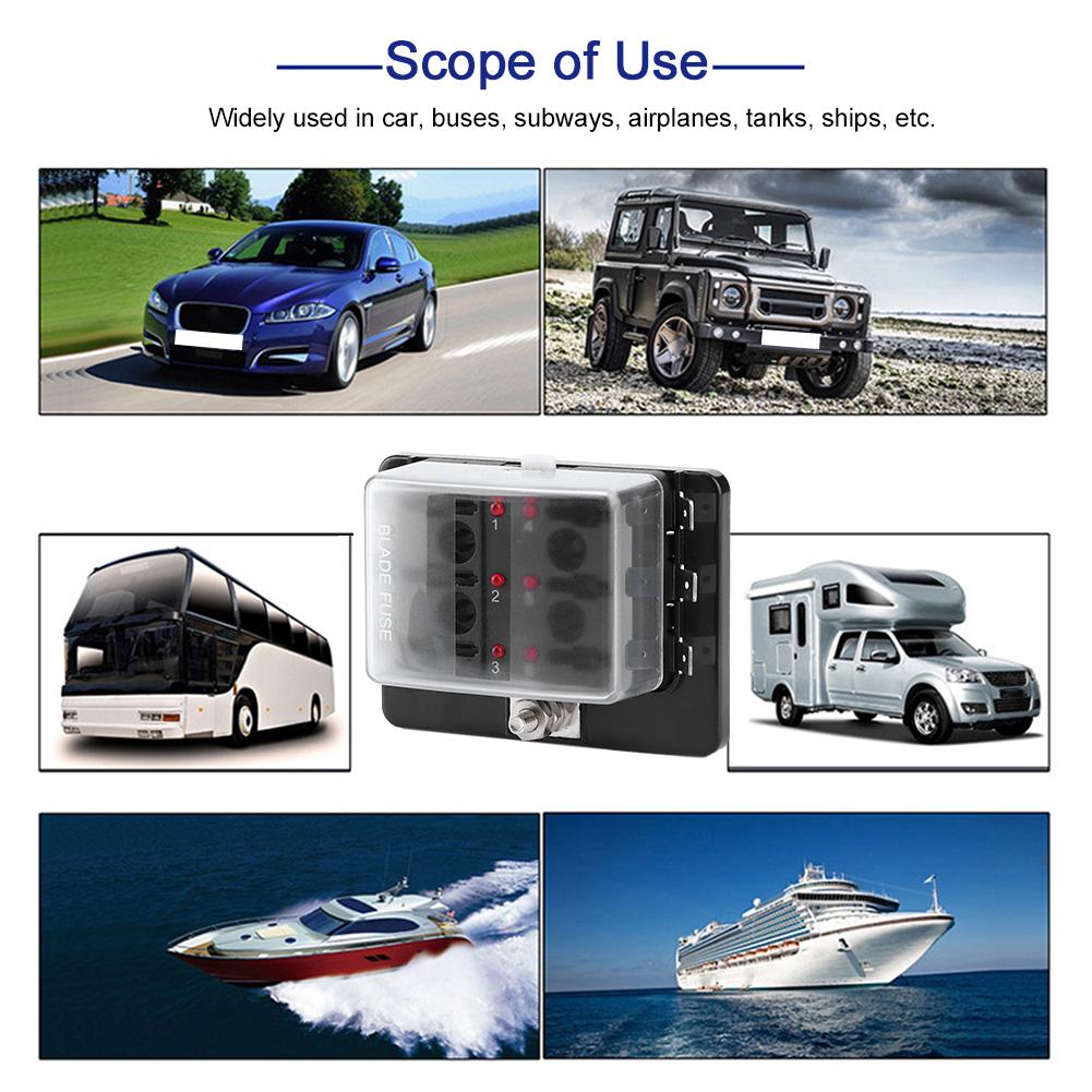 6 Way Blade Fuse Box Holder with LED Safety Indicator Accessories for Car Boat Marine Airplanes