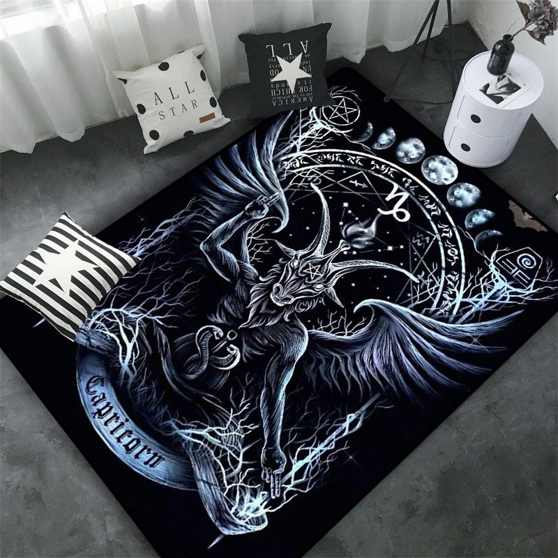 Schädel Baphomet Ziegen Dämon Raserei Bereichsteppich Blutrot-Baphomet Teppich-Baphomet Dekor-Satanische Matte-Satanische Heimdekoration