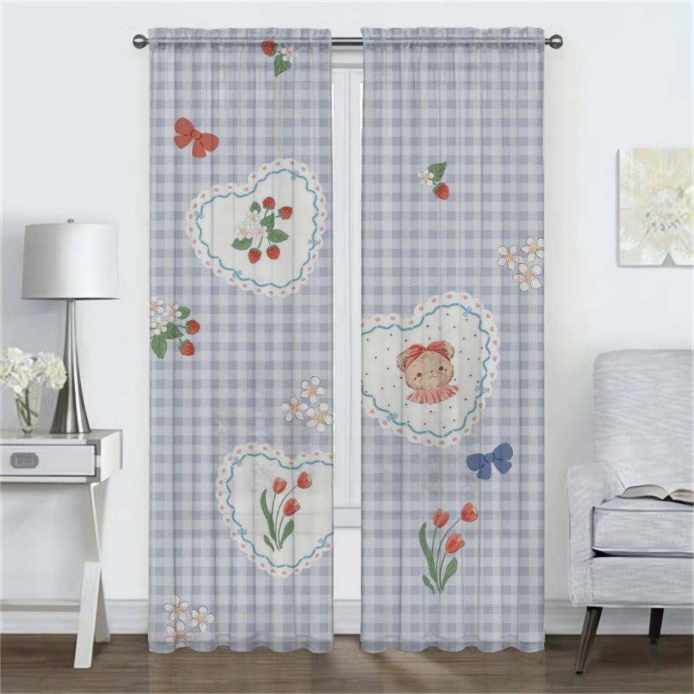 Bear Home Interior Curtains for Camera Partition Modern Living Room Curtains 2 Pieces Shades Window Curtain Tulle for Bedroom