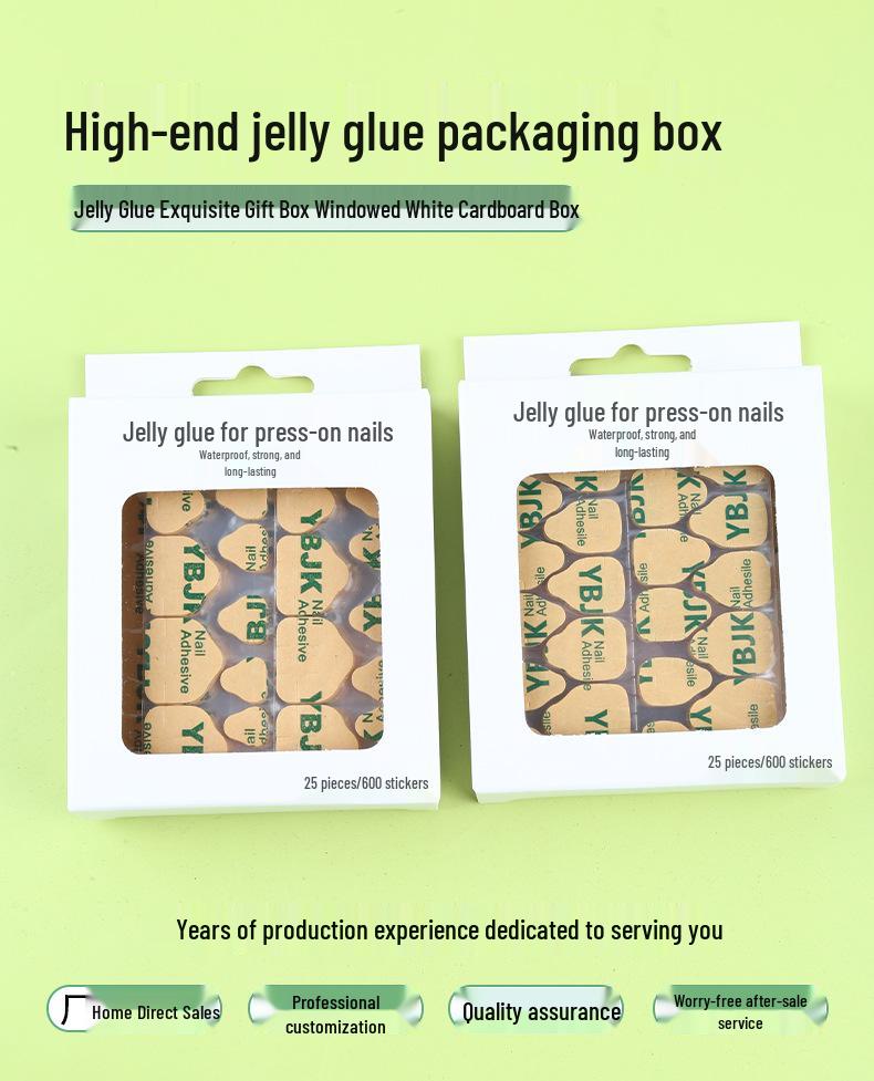 YBJK Boxed Jelly Glue: Upgraded Super Sticky Waterproof Nail Adhesive - 600 Kraft Paper Stickers, 25 Sheets