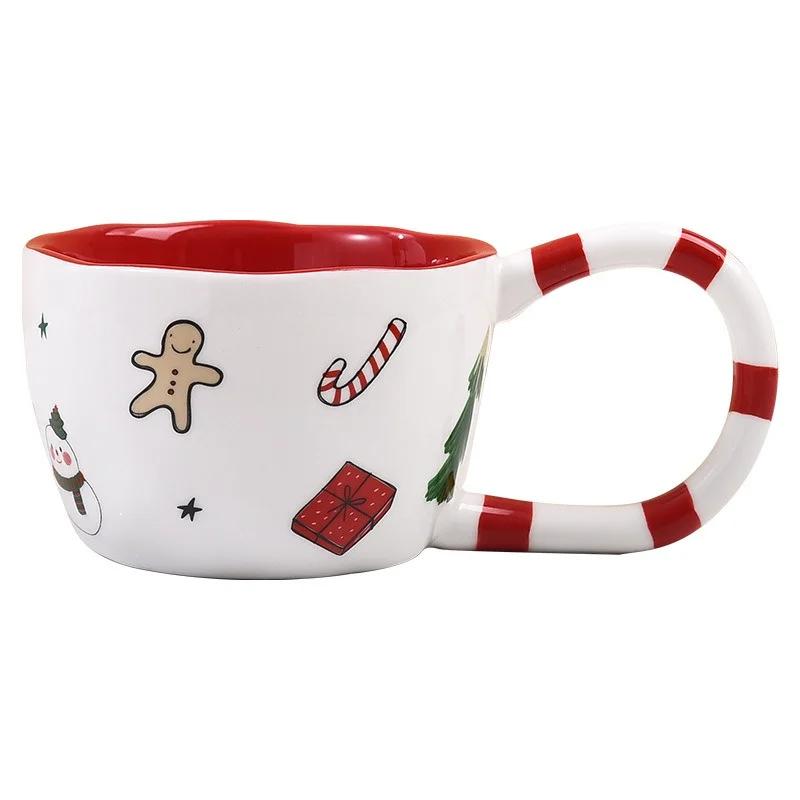 350ML Christmas Coffee Mug Hand Pinched Ceramic Cup Winter Afternoon Tea Milk Cup Xmas Gift Irregular Large Handle Water Cup