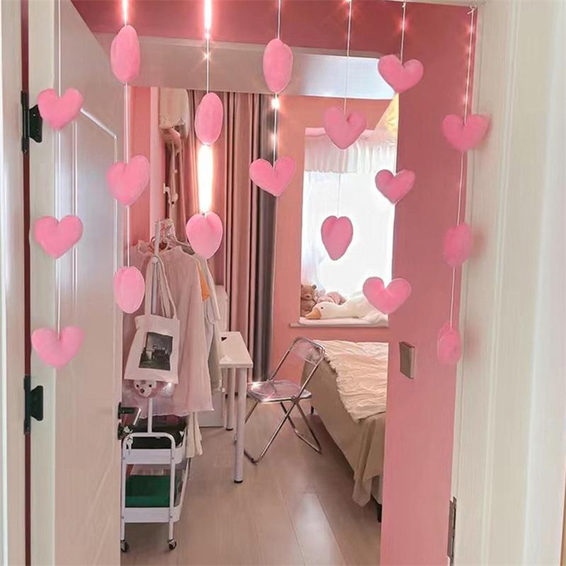 Heart Shaped Curtain Door Hanging Decoration String Pendant For Livingroom High Beauty Curtain Partition Doors Girls Room Decor светло-розовый