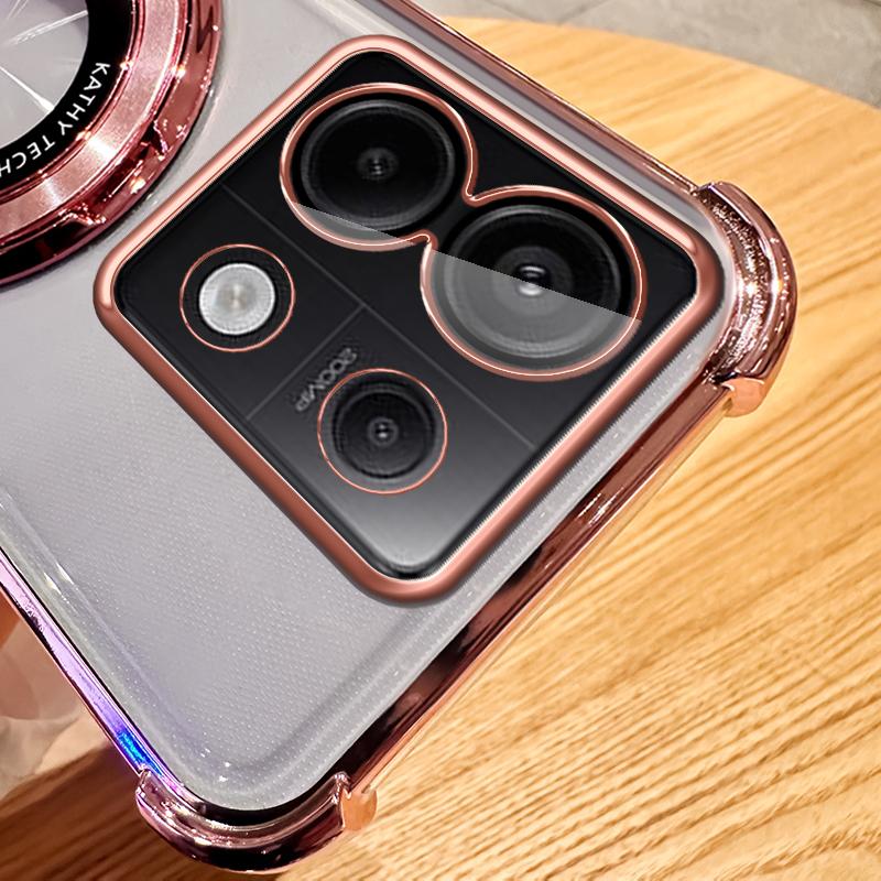 Clear Shockproof Transparent Plating Magsafe Magnetic Stand Holder Case For Xiaomi POCO X6 Pro 5G Cover
