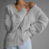 Women's Faux Mink Knit Cardigan Jacket Soft and Skin-friendly V-neck Knit Cardigan Autumn and Winter