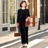 Stylish Spring Three-Piece Set: Chinese-Style Vest, Inner Top, and Pants for Middle-Aged and Elderly Women