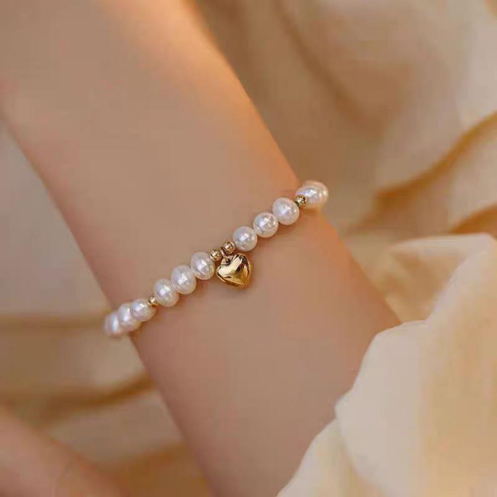 Baroque Natural Freshwater Pearl Beaded Bracelet Women's High-end Sense Light Luxury Niche Design Sense Versatile Jewelry