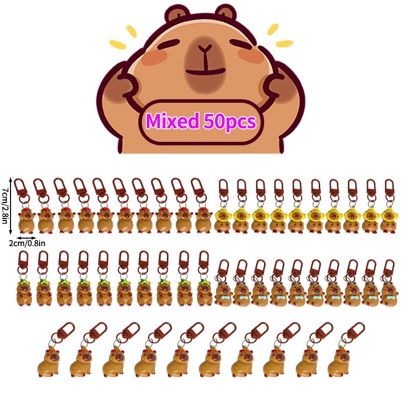 5-50Pcs Capibara Keychains Yellow Capybara Keyring For Bag Cell Phone Hanger Cute Car Key Pendant Small Gift Hairpin Accessories