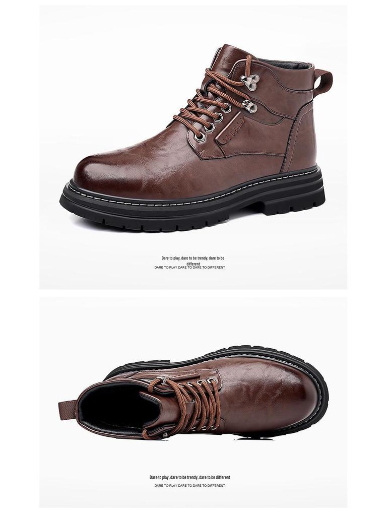 Vyriški britiško stiliaus vidutinio aukščio motocikliniai batai - Storu padu, kasdieniai, neperšlampami, neslystantys, yra didelių dydžių