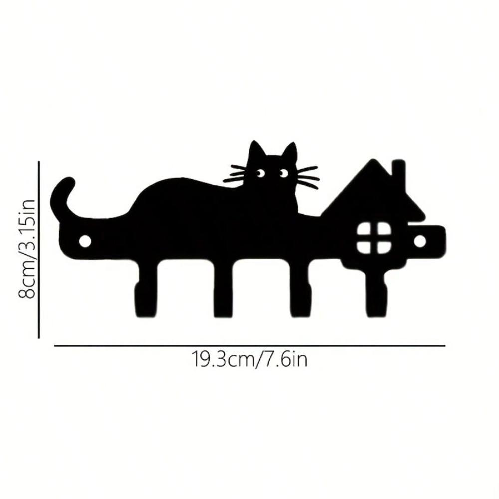 Metal Wall Key Holder with Cat Silhouette Heavy Duty Key Hooks for Entryway Kitchen Garage Storage