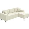 3-Seater Sofa with Chaise Longue, Living Room Couch with Corduroy Cover, 2 Extra Cushions, Upholstered Sofa, Cream White
