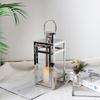 Silver Stainless Lanterns Hanging Candle Lantern Metal Candleholder with Tempered Glass for Home Wedding Decor