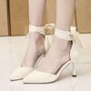High heels women's 2025 spring and summer new sexy versatile single shoes fairy style pointed ribbon thin heel hollow sandals women