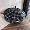 Clashing Color Grid Artistic Vintage Beret Hat Geometric Elements Spring Women