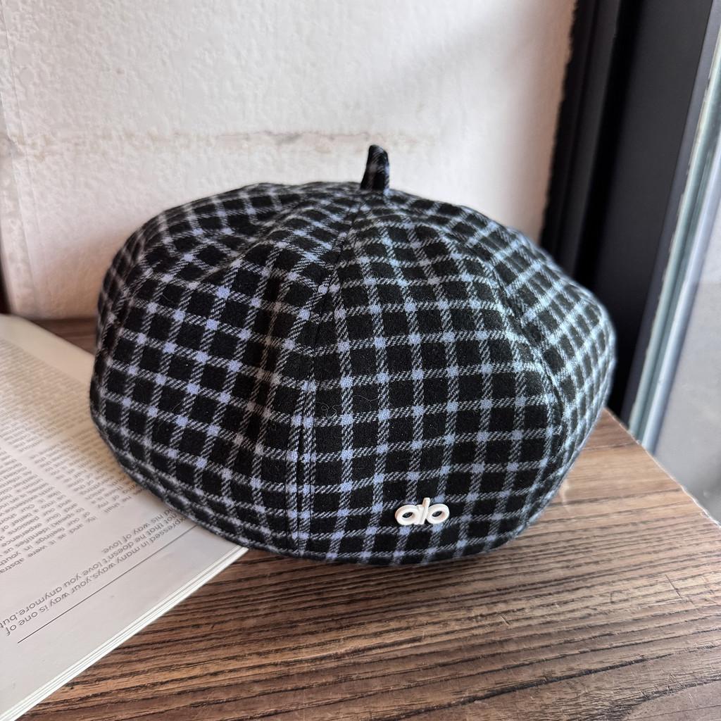 Clashing Color Grid Artistic Vintage Beret Hat Geometric Elements Spring Women