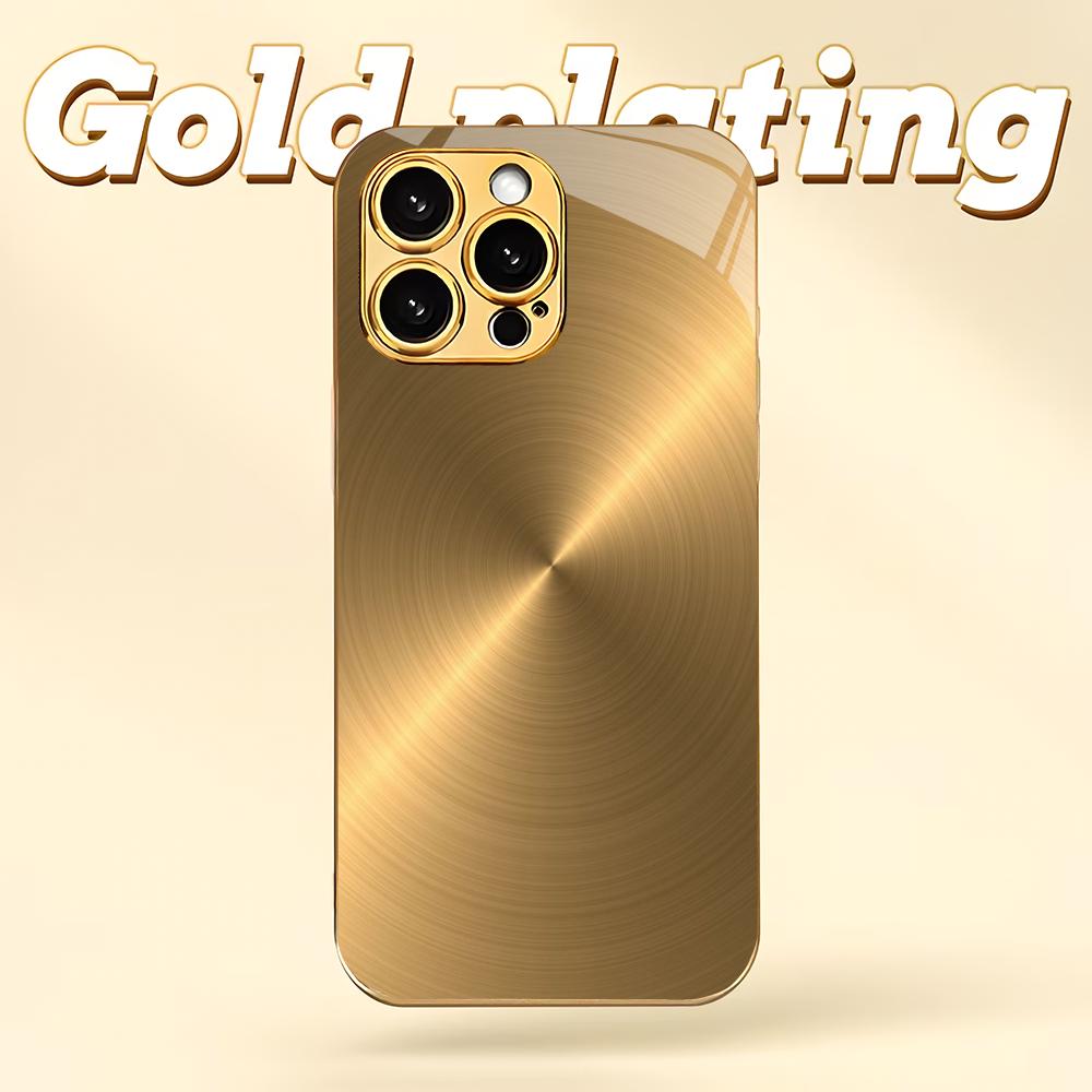 Gold textured design electroplated glass phone case suitable for iPhone 17 16 15 14 13 12 11 Pro/Max/Plus anti drop back cover