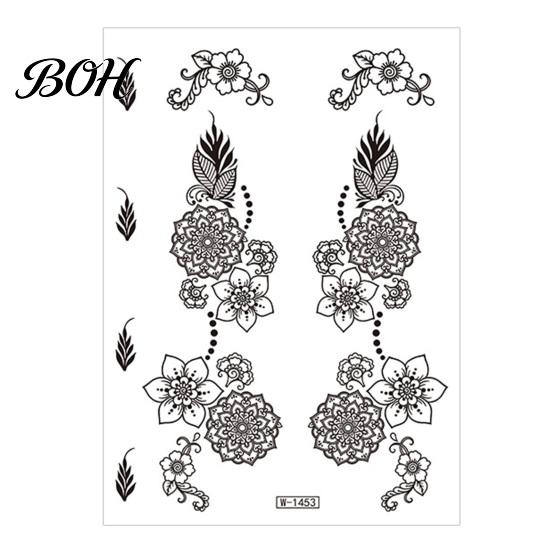 Event Makeup Tattoos Temporary Stickers, Fake Body Arm Chest Shoulder with Black Lace Flower Waterproof Pattern, Non-Irritating Art Sticker