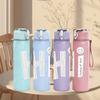 1PC Hi Simple Letter Text Art Print 750ml Color Plastic Sports Water Bottle Leakproof Flip Straw Lid Suitable for Sports Office Home Use