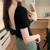 Fashion Short Sleeve V-neck Backless Sexy Women's T-shirt Summer Slim Fit Casual White Tee Tops Office Lady Solid Elegant Woman Knitted T Shirts 24982