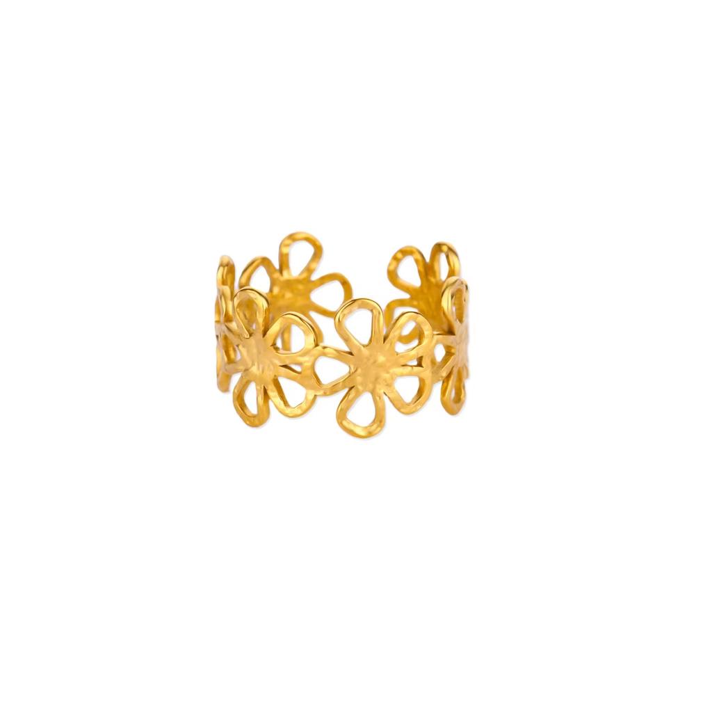 Gold Color Anillos Stacked Multiple Flowers Rings Elegant Women Stainless Steel Shell New Ring Jewelry Wedding Birthday Dainty
