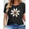 European Size Floral Print Elegant Women's  Heavyweight  Short Sleeve T-Shirt - Holiday & Graduation Outfit, Autumn/Winter New Arrival