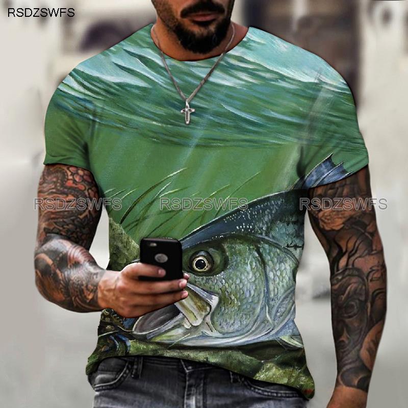 Summer Funny Fish Fisherman 3D Print T-Shirts Streetwear Men Casual Fashion Harajuku Oversized O-Neck T Shirt Tees Tops Clothing