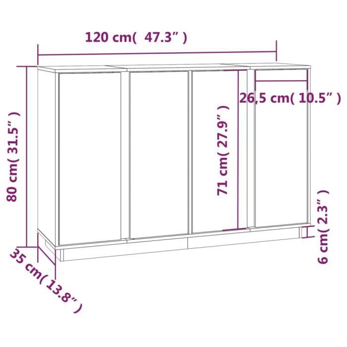 814497 vidaXL Buffet Honey Brown 120x35x80 Cm Solid Pine Wood