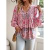 Fall Bohemia New Arrival French Romantic Print Fashion V-neck Lace-up Loose Bubble Long Sleeve Shirt Top