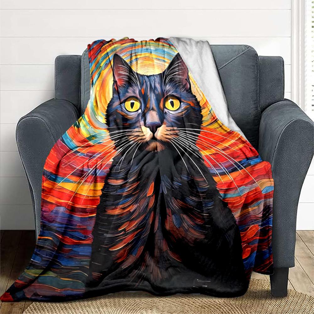 1pc Colorful Cat Art Soft & Warm Polyester Knit Blanket, Digital Printed, All-Season Throw for Napping, Traveling, Sofa yy250906020