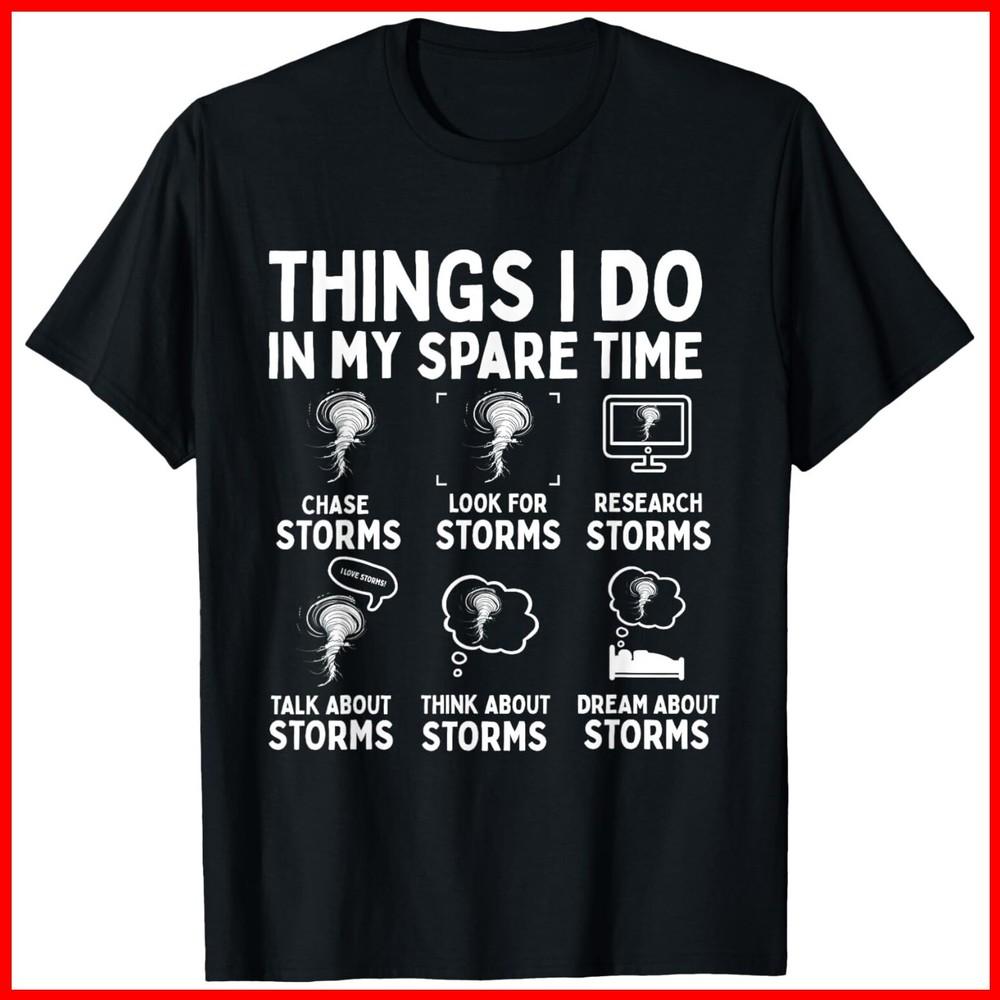 Погоня за торнадо Погоня за штормом Смешные охотники за торнадо Черная хлопковая футболка Унисекс Футболка XXXL